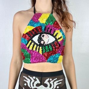 Discount Universe EVIL EYE Sequin Halter NWOT